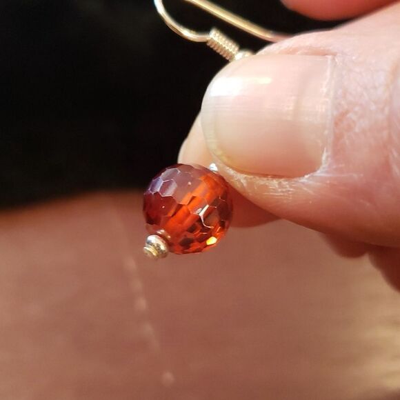 Fire Orange Silvertone Dangling Hook Earnings - Picture 4 of 4